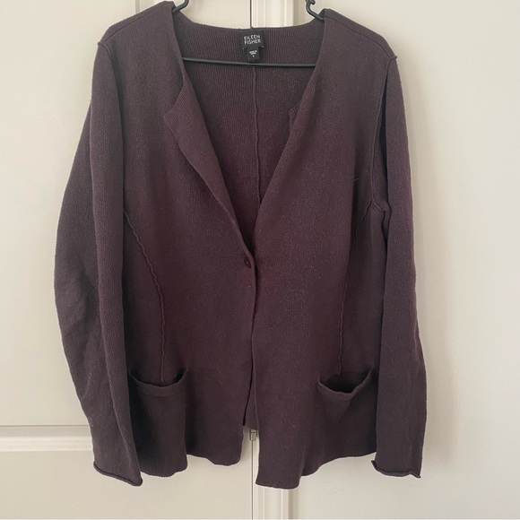 Eileen Fisher Sweaters - EILEEN FISHER Mussel Brown Cotton Metallic Knit Button Front Cardigan Sz Large